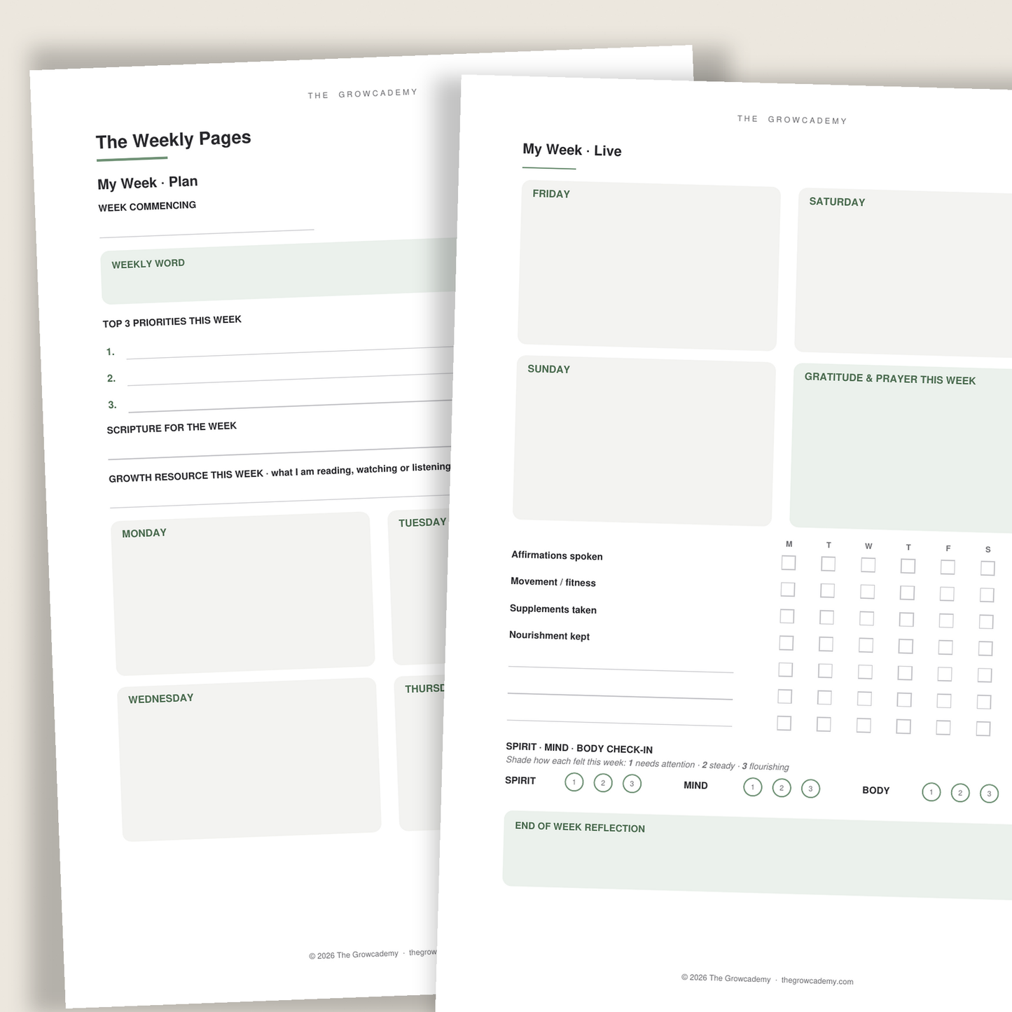 Growth & Wellness Planner System - Digital Download